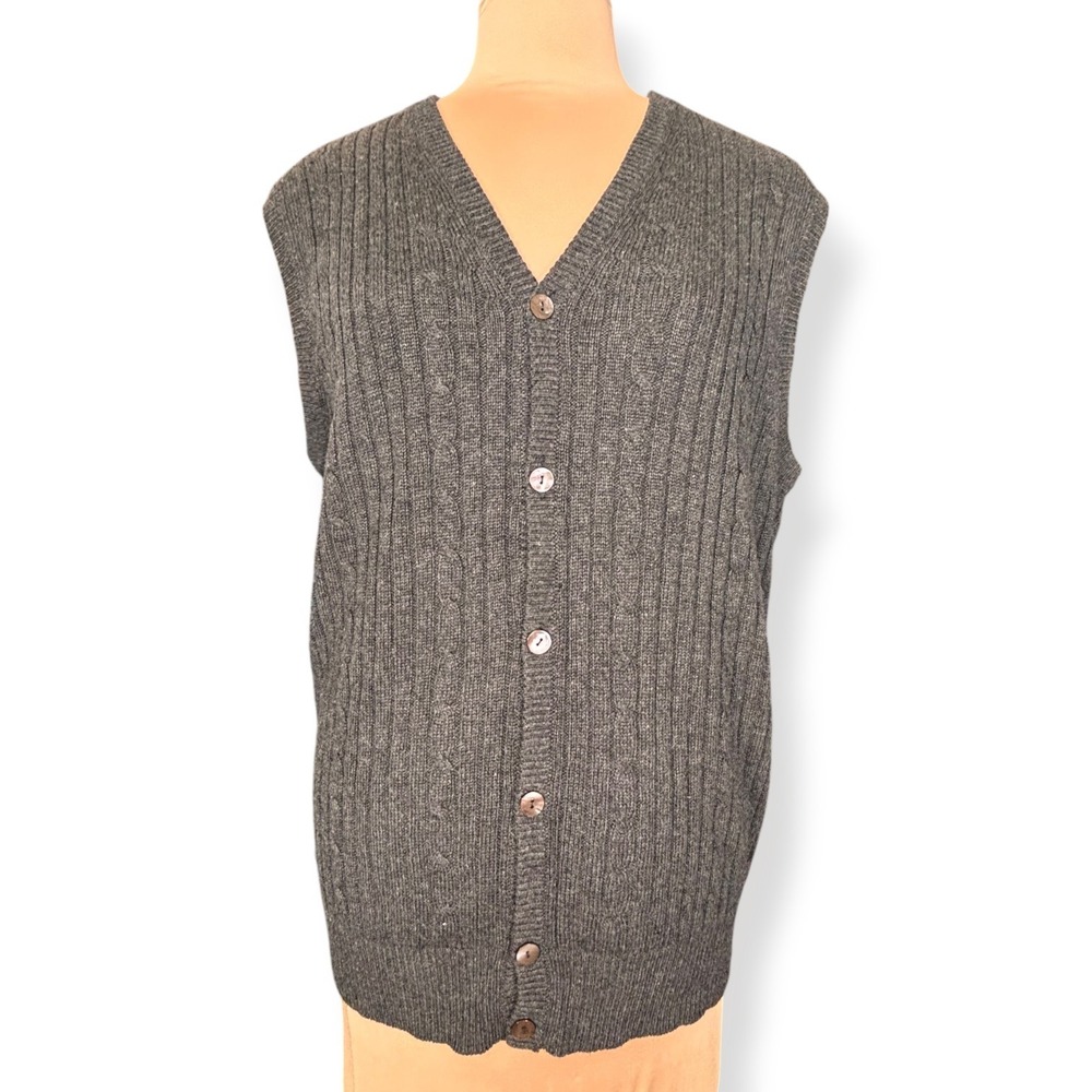 Vintage Gray Silk Cashmere Cable Knit Button Front Cardigan Vest Lightweight - Picture 3 of 8